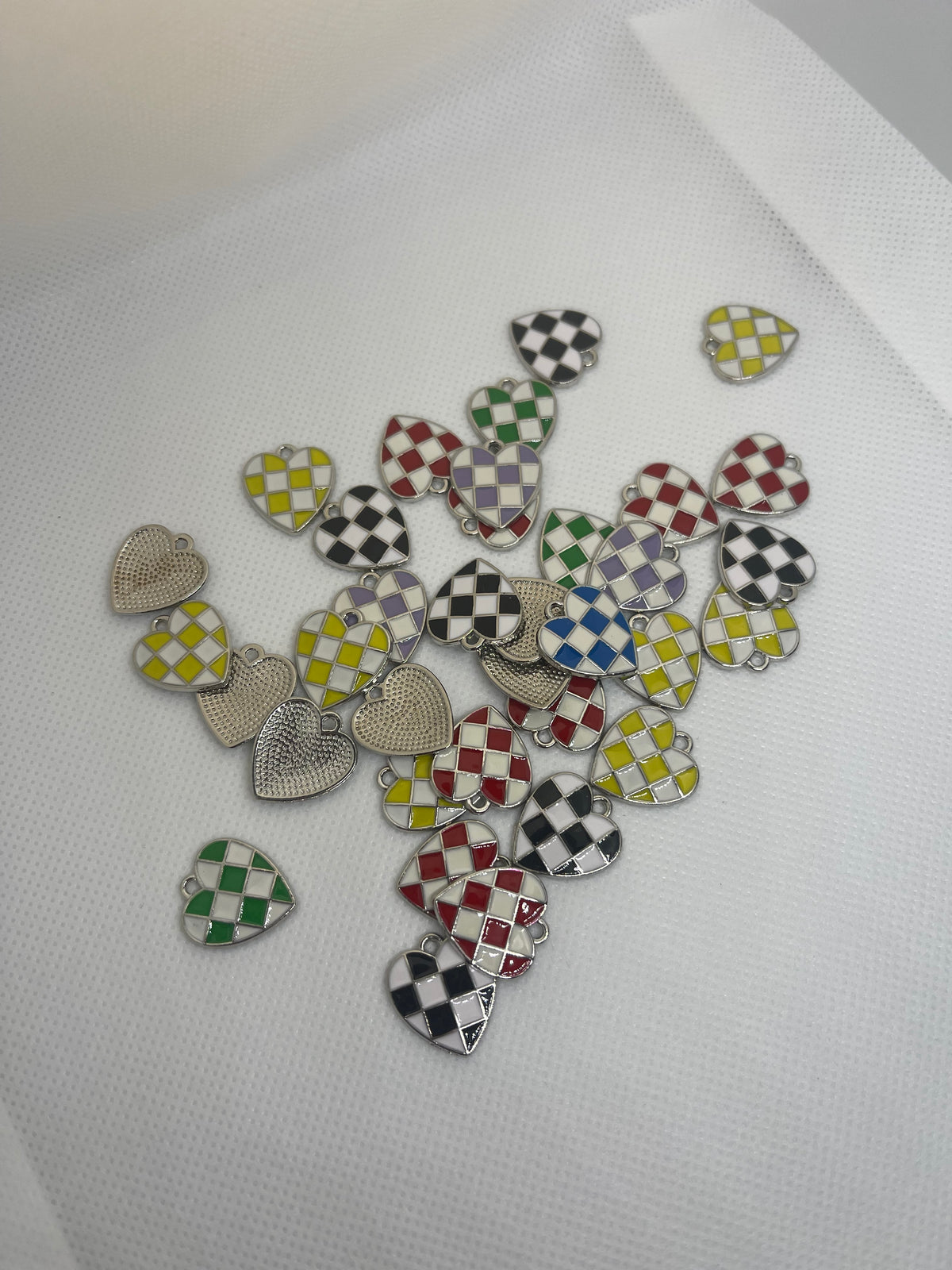 silver colorful checkered hearts