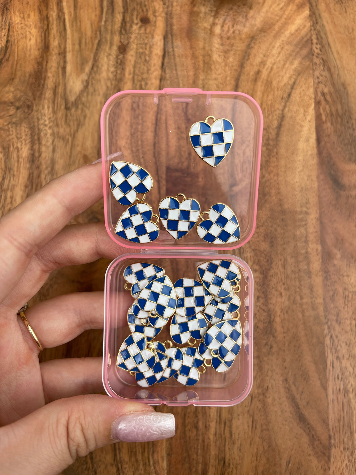 royal blue checkered hearts